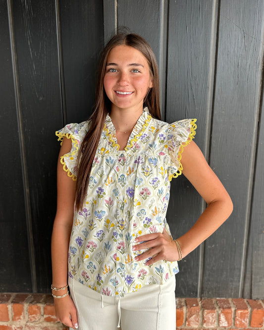 The Ella Yellow floral print top