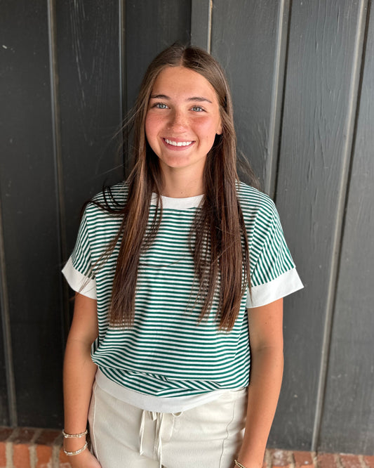 Hunter Green Stripe Trim Banded Top