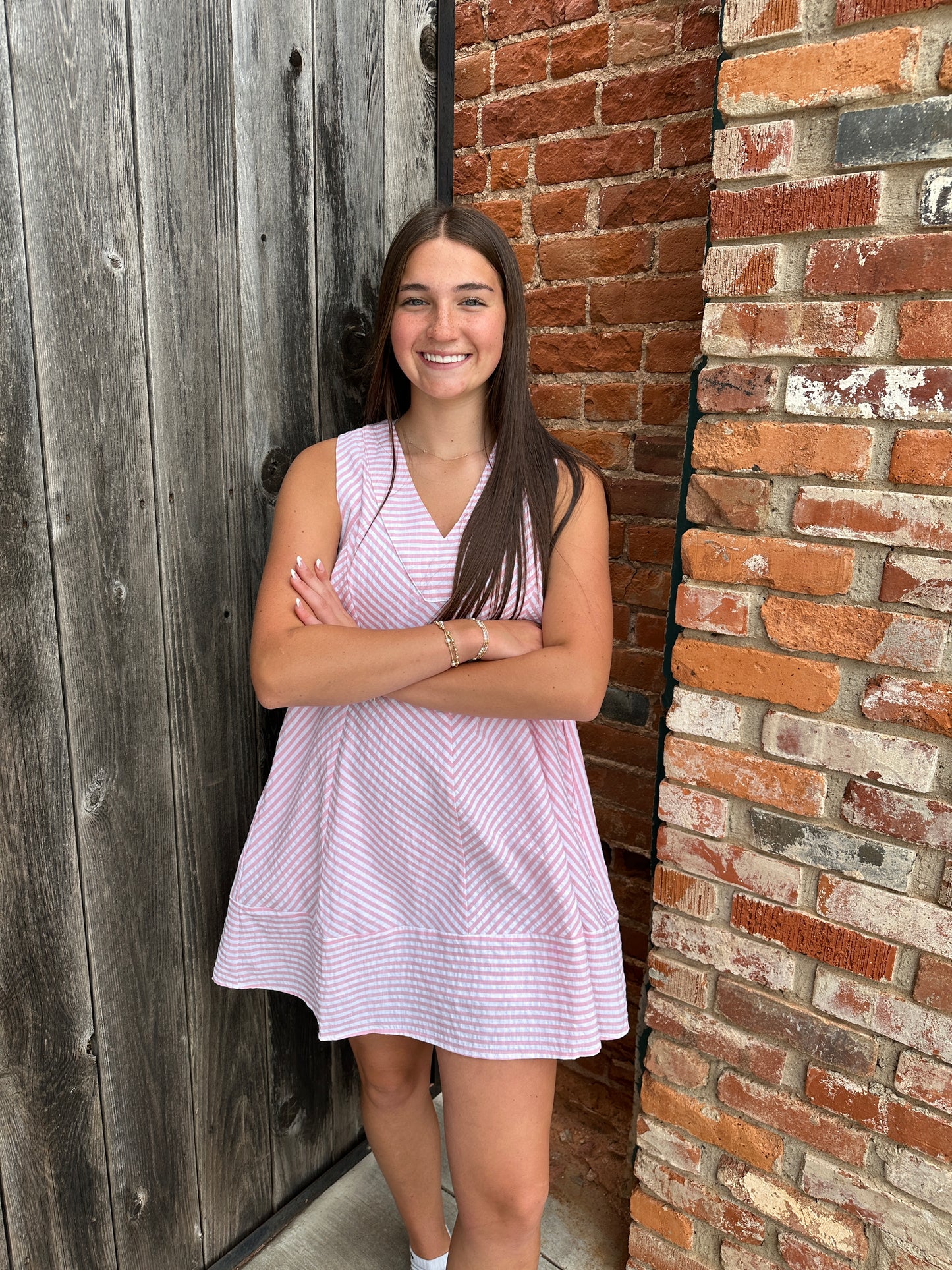 Pink Mini Striped Dress