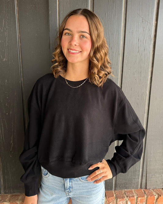 Black Soft Ribbed Relaxed Fit Sweatshirt