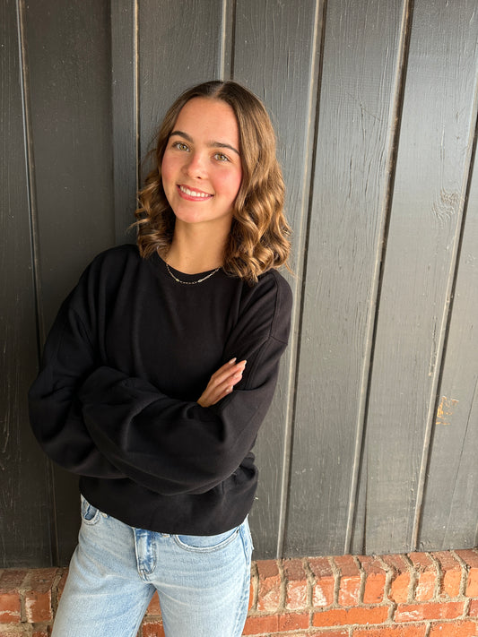 Black Soft Ribbed Relaxed Fit Sweatshirt