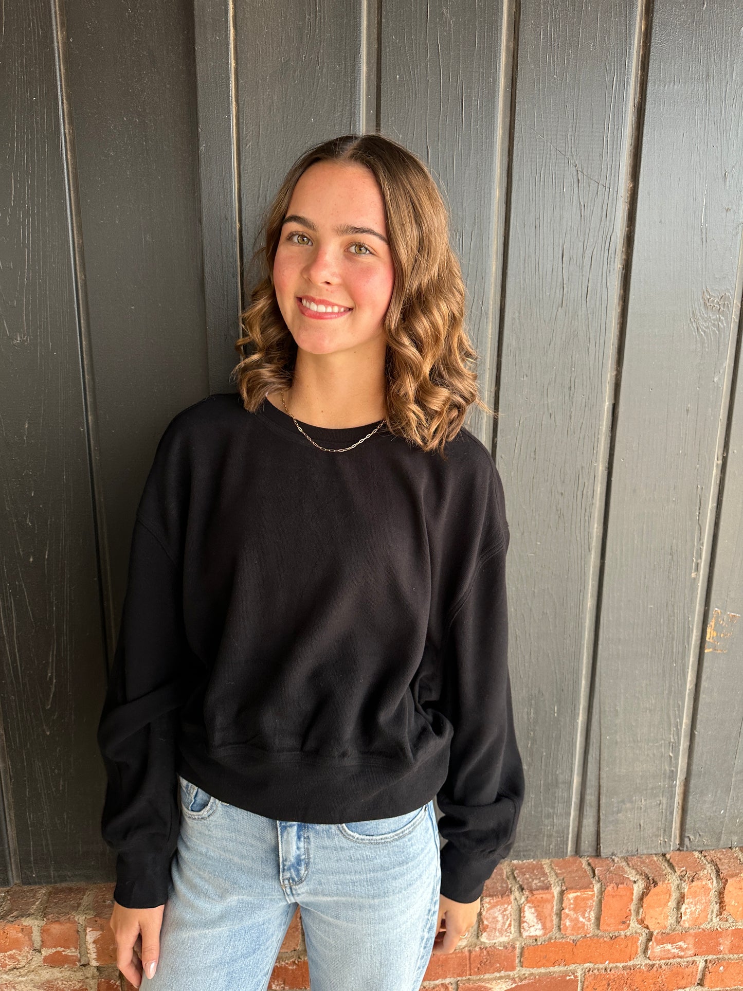 Black Soft Ribbed Relaxed Fit Sweatshirt