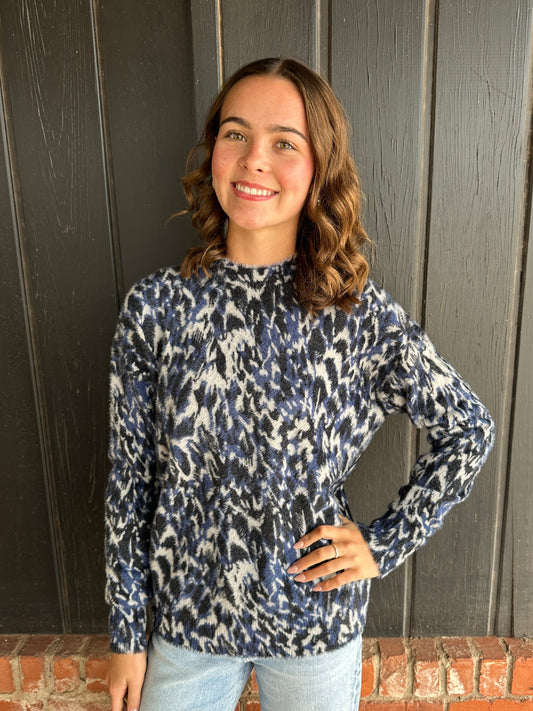 Panther Long Sleeves Mock Neck Printed Sweater