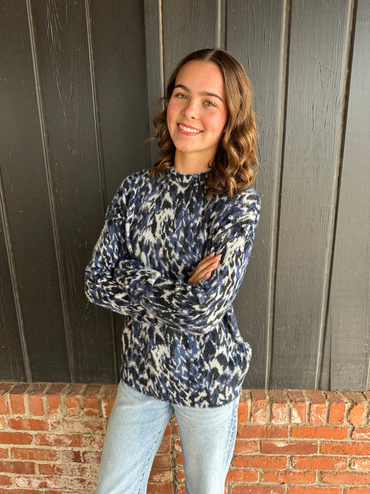 Panther Long Sleeves Mock Neck Printed Sweater