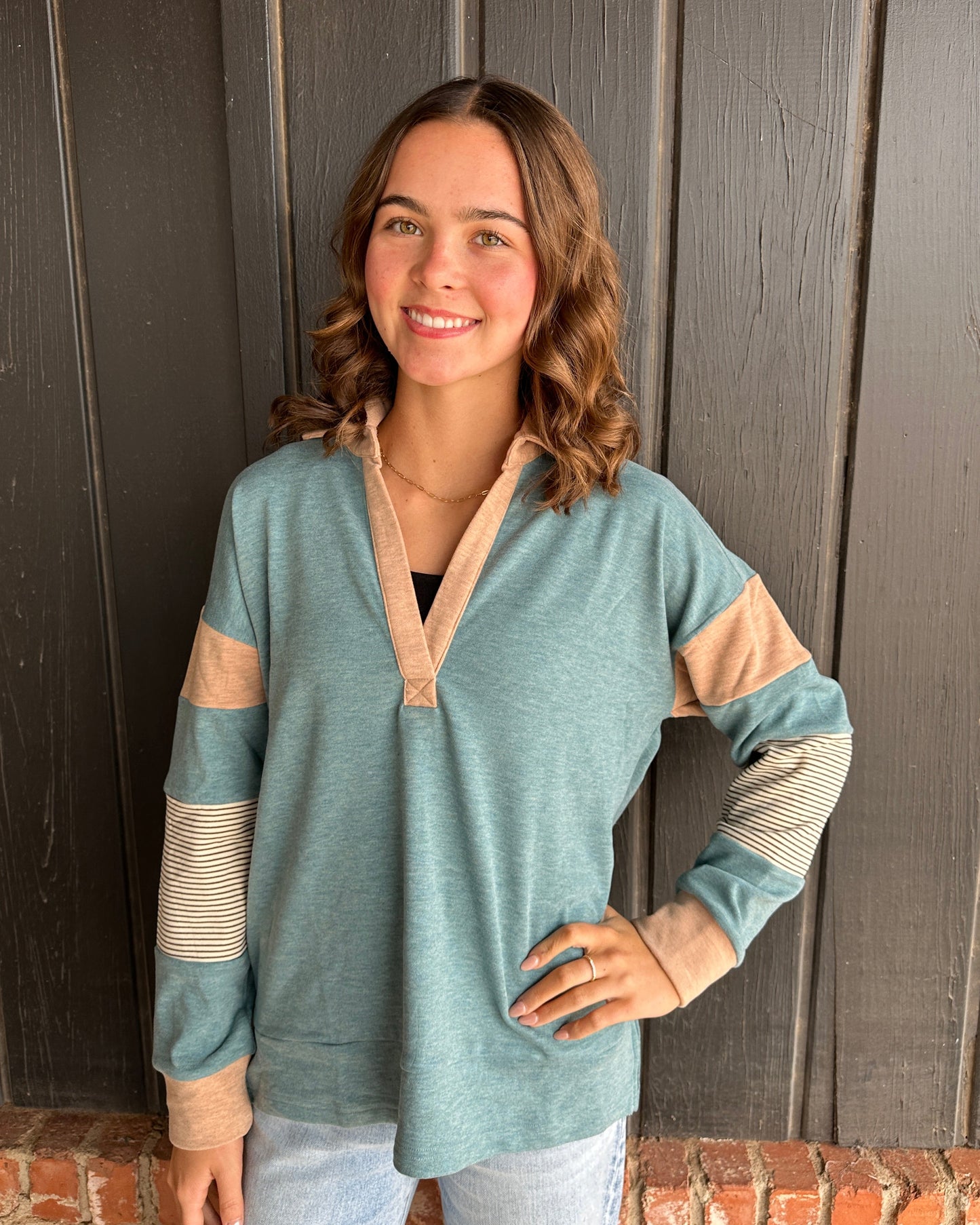 Sea Green Brushed Jersey Stripe Pullover