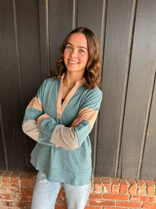 Sea Green Brushed Jersey Stripe Pullover