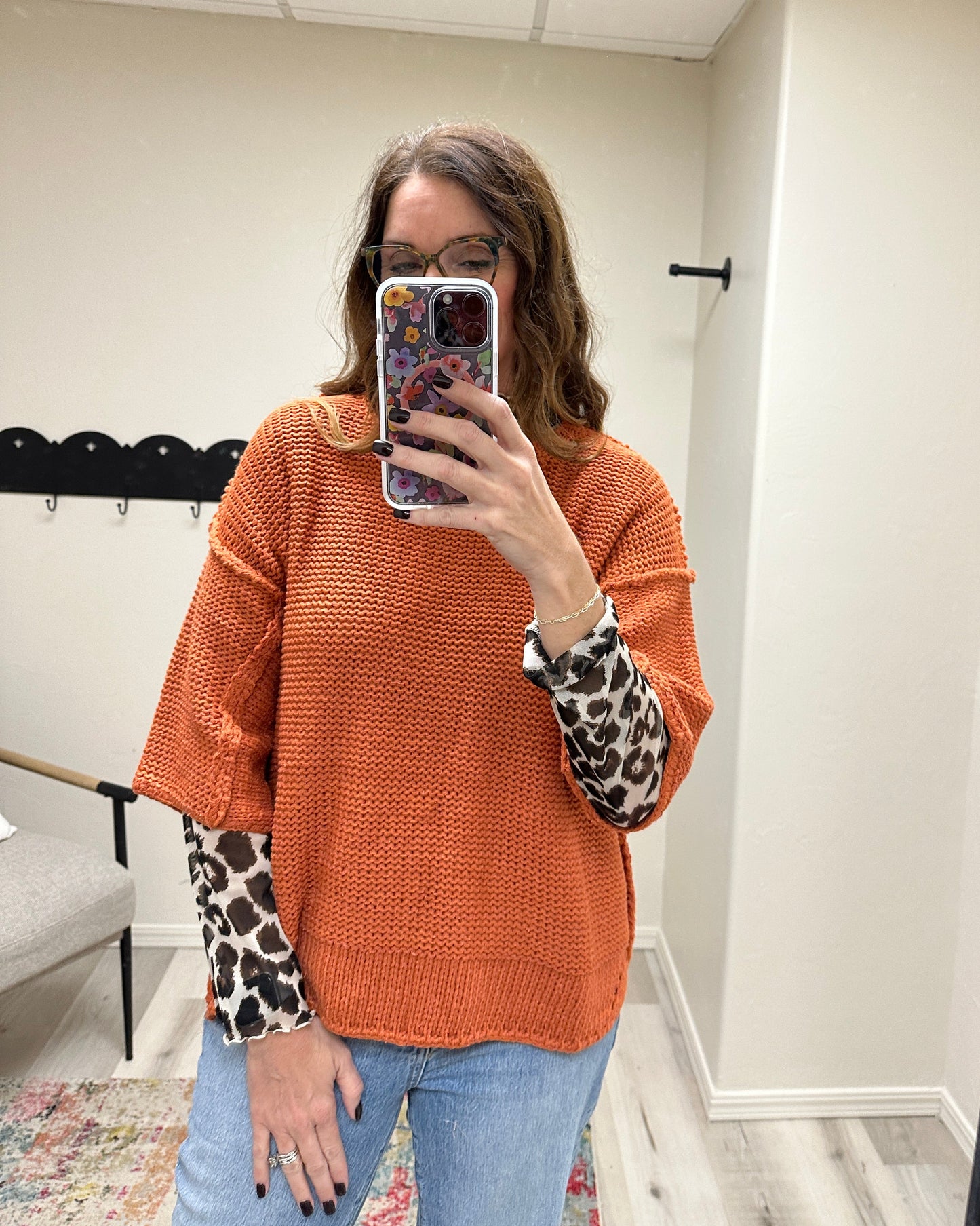 Spicy Rust Dolman Knitted Boxy Sweater