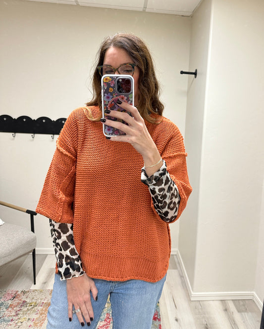 Spicy Rust Dolman Knitted Boxy Sweater