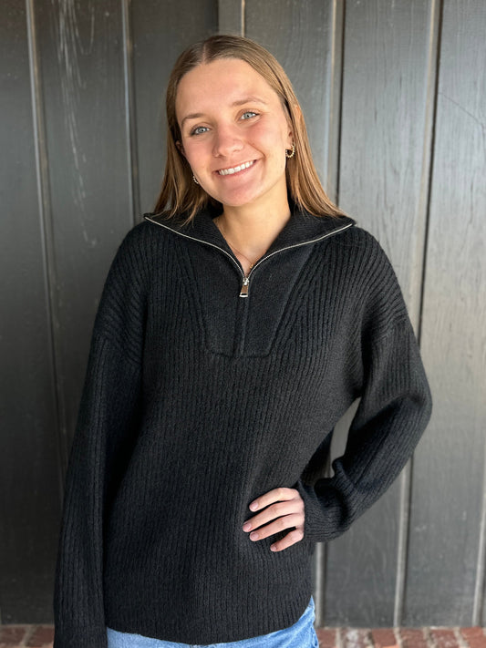 Black oversized half zip sweater