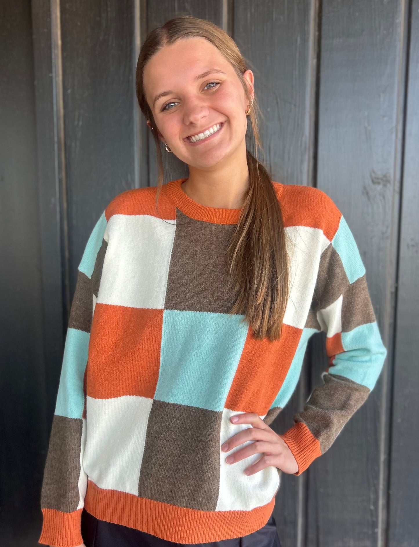 The Amber Multi Checker Long Sleeve Sweater