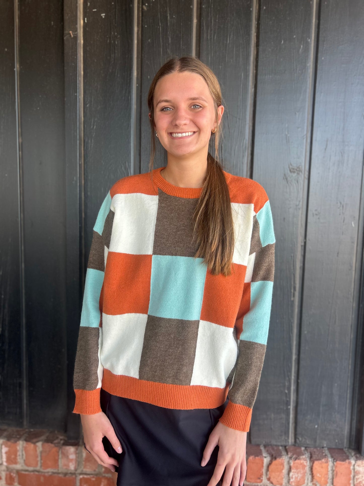 The Amber Multi Checker Long Sleeve Sweater