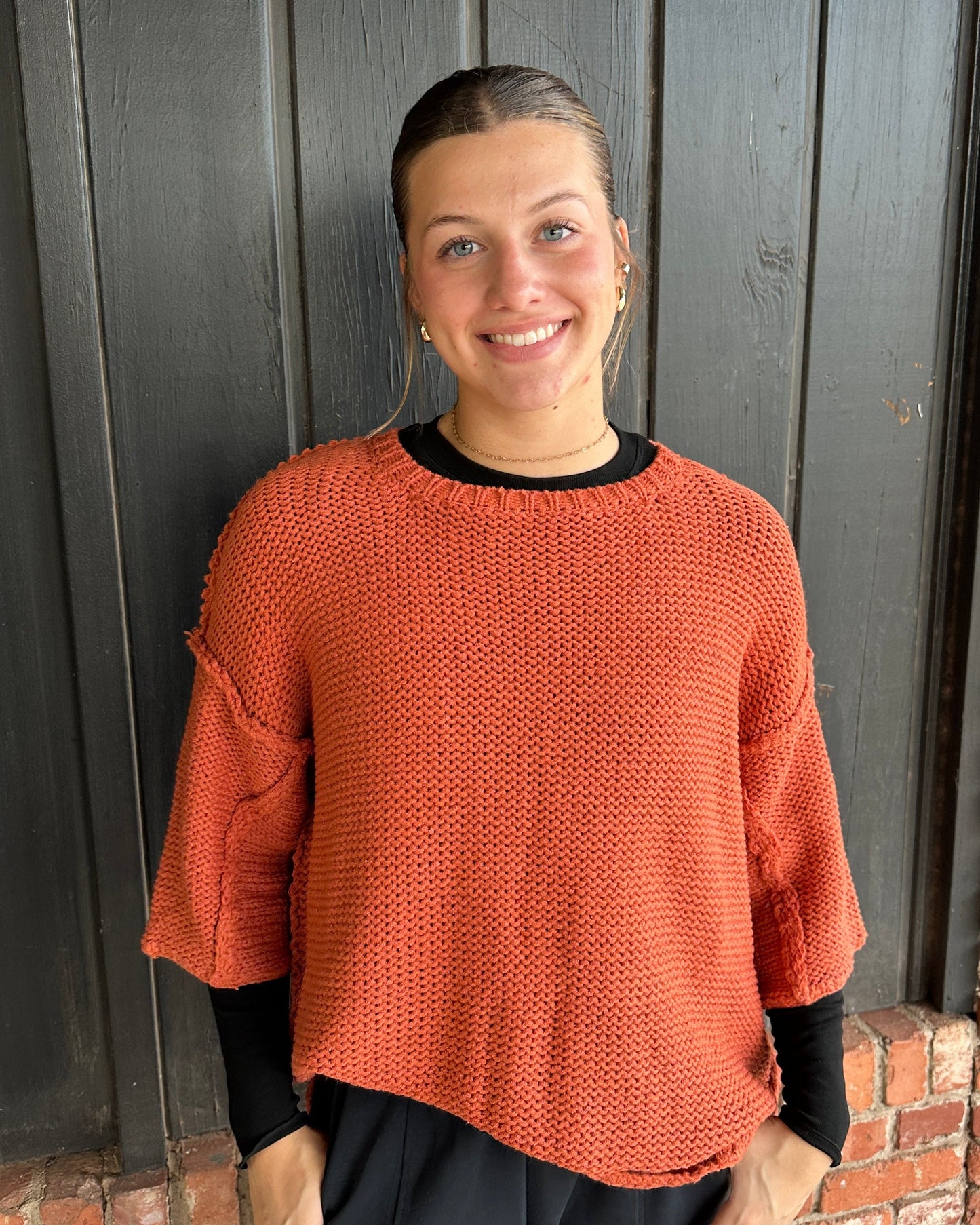 Spicy Rust Dolman Knitted Boxy Sweater
