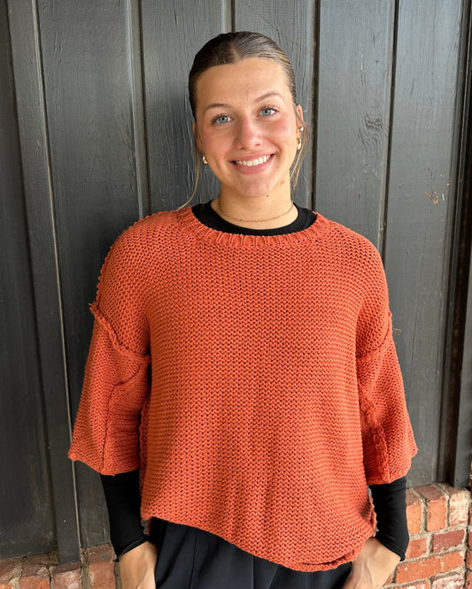 Spicy Rust Dolman Knitted Boxy Sweater
