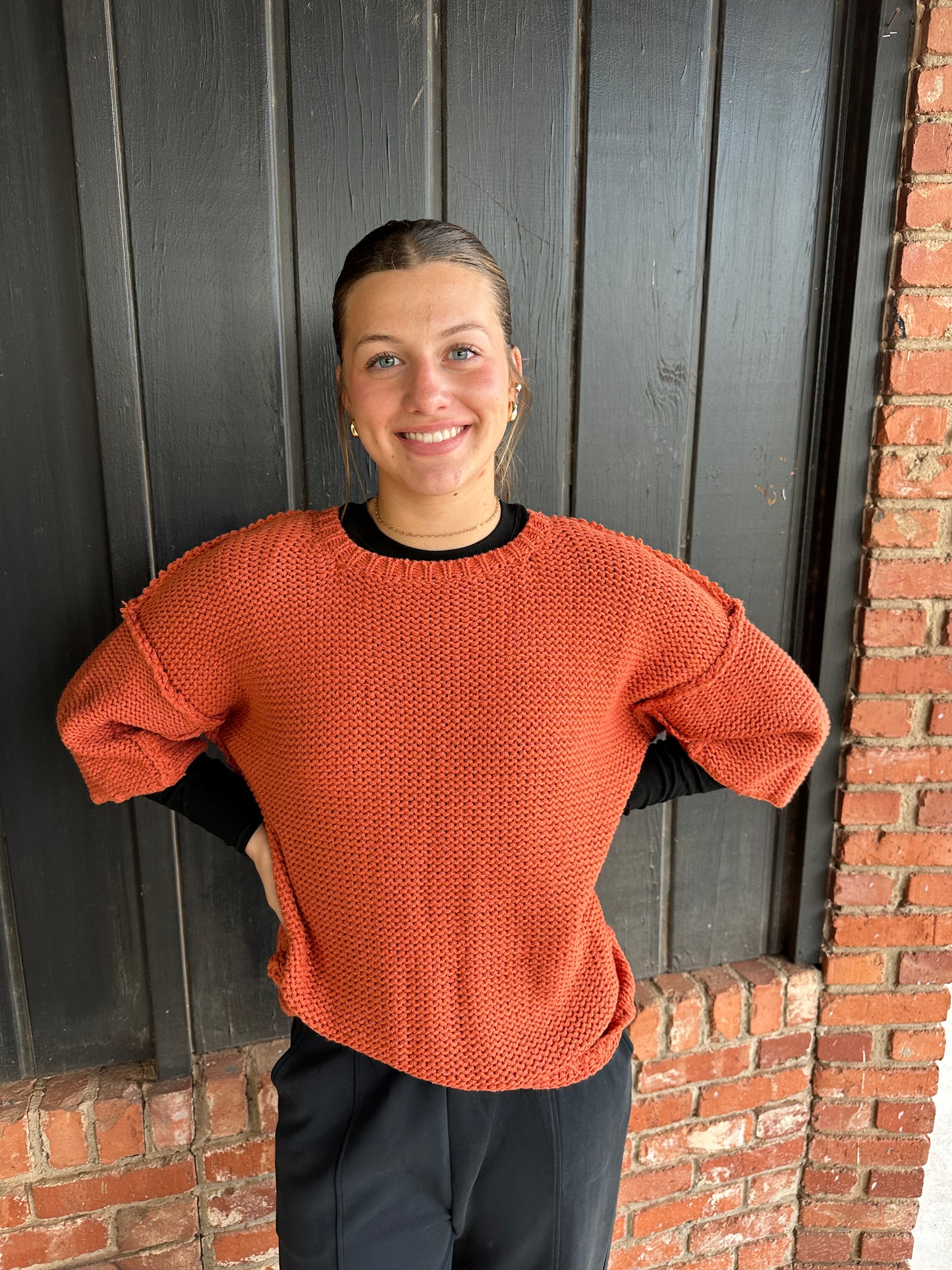 Spicy Rust Dolman Knitted Boxy Sweater