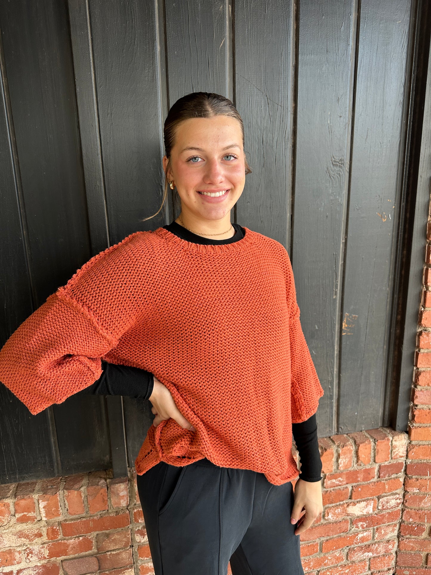 Spicy Rust Dolman Knitted Boxy Sweater