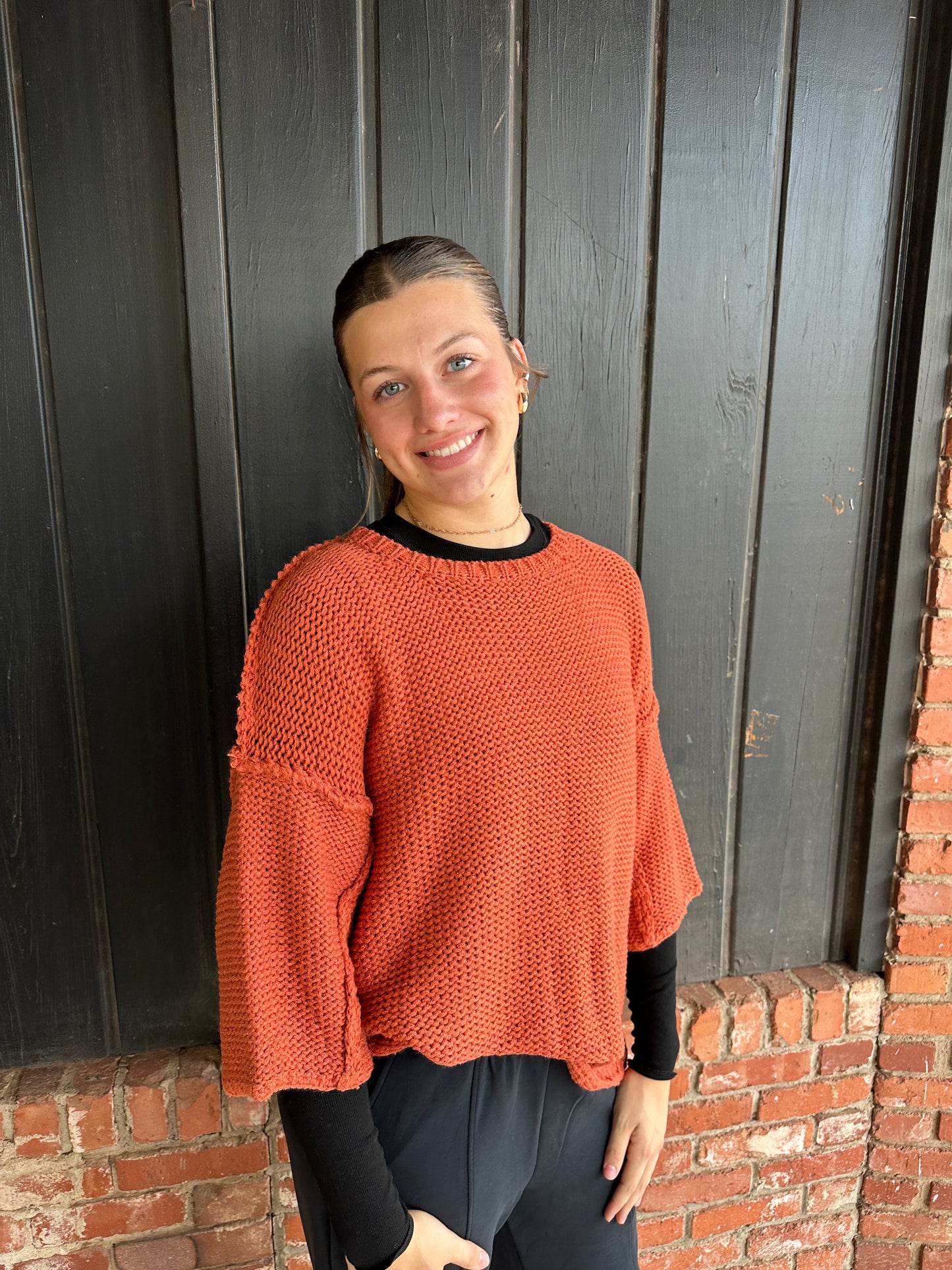 Spicy Rust Dolman Knitted Boxy Sweater