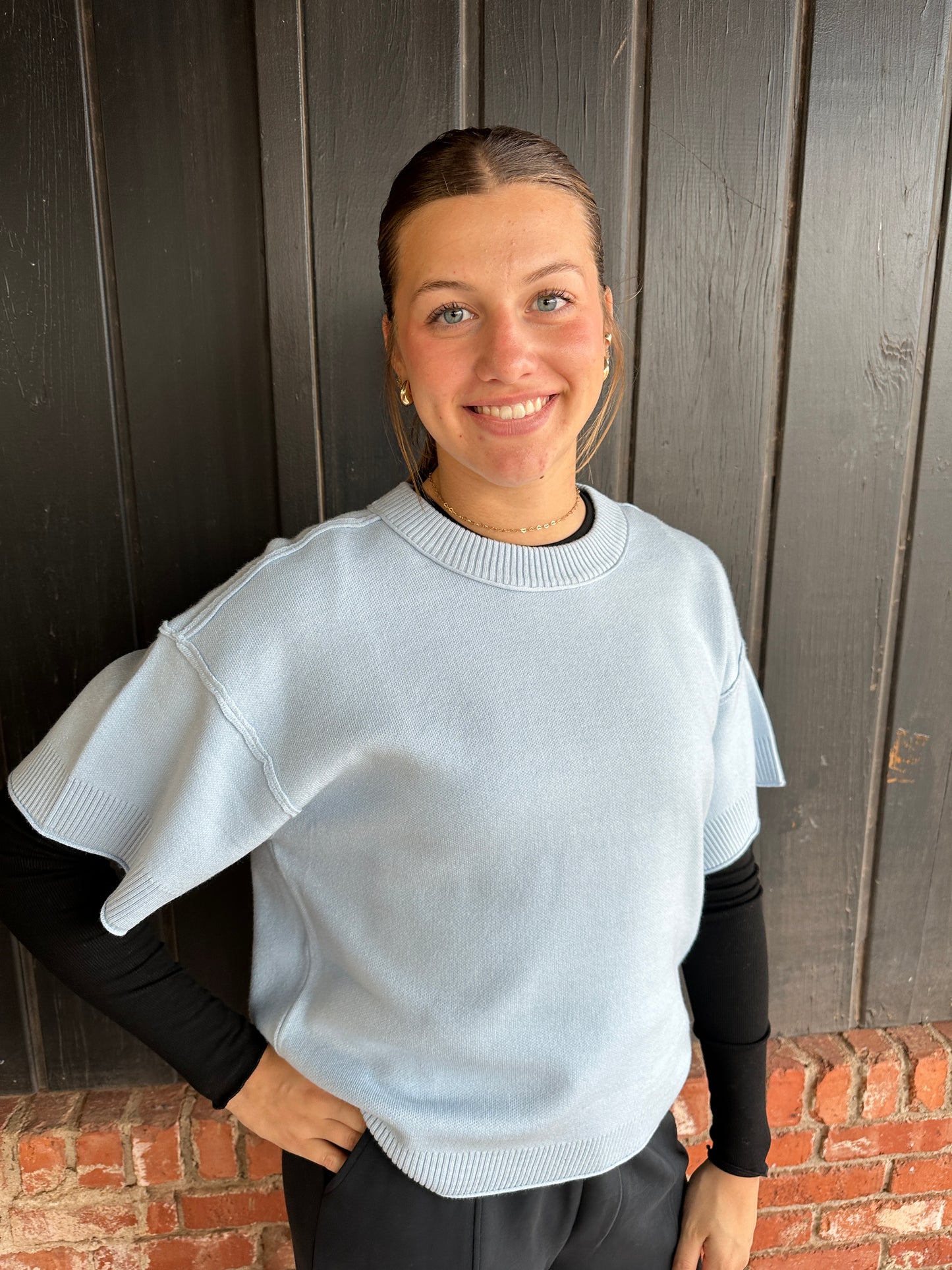 Powder Blue Drop Shoulder Sweater