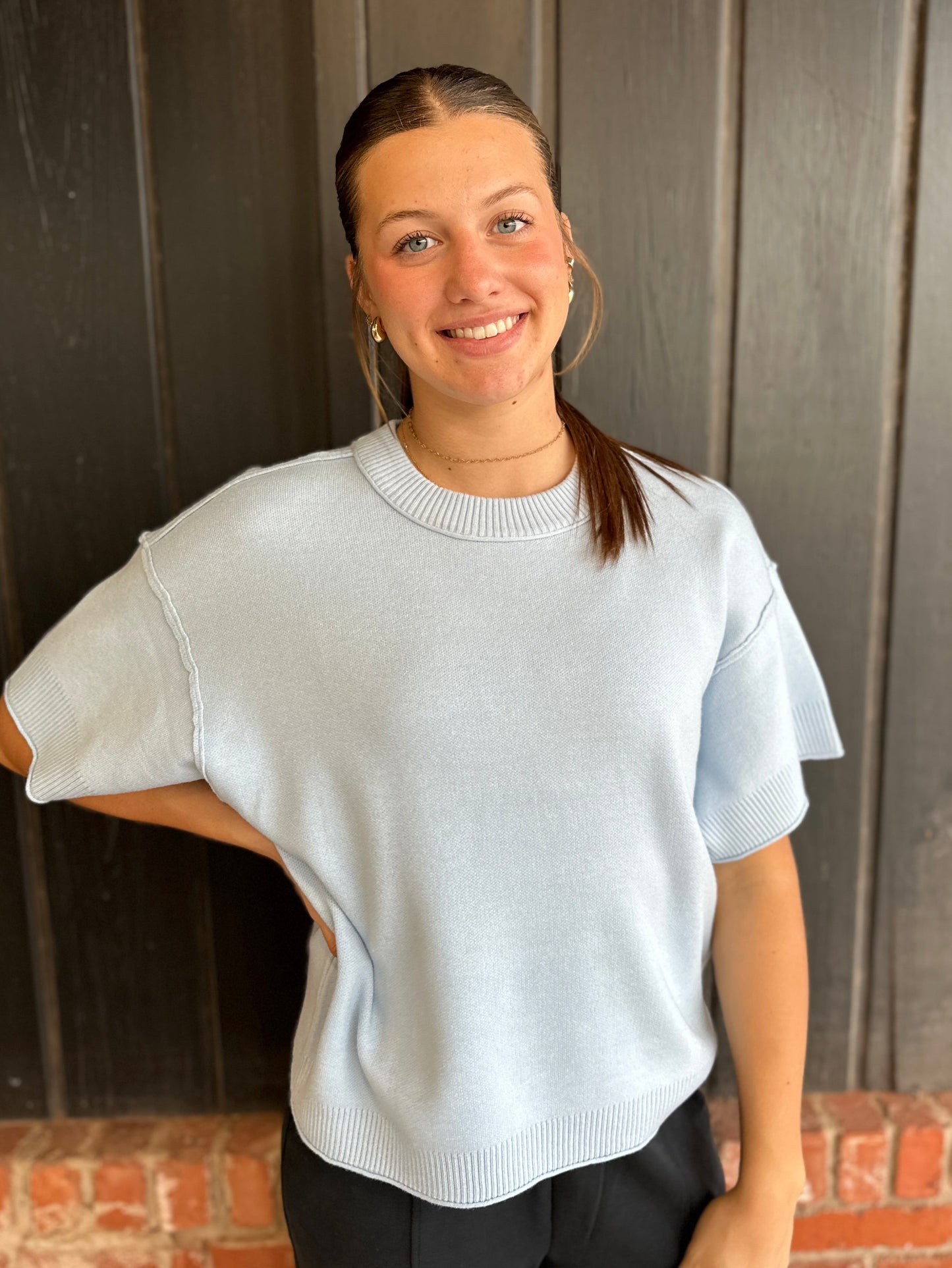 Powder Blue Drop Shoulder Sweater