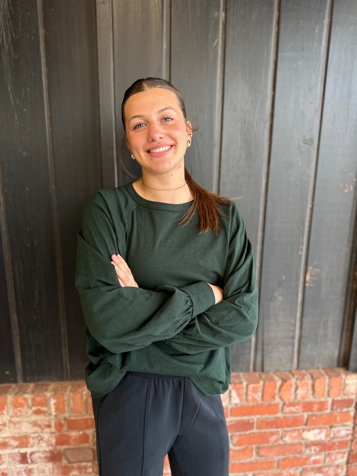 Regency Green Oversized Cotton Slub Long Sleeve Top