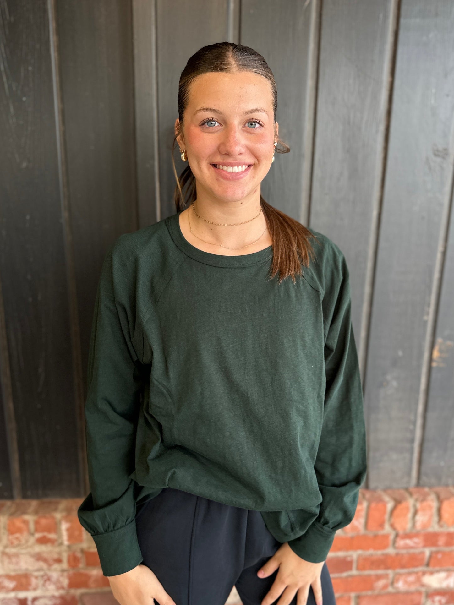 Regency Green Oversized Cotton Slub Long Sleeve Top