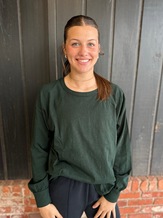 Regency Green Oversized Cotton Slub Long Sleeve Top