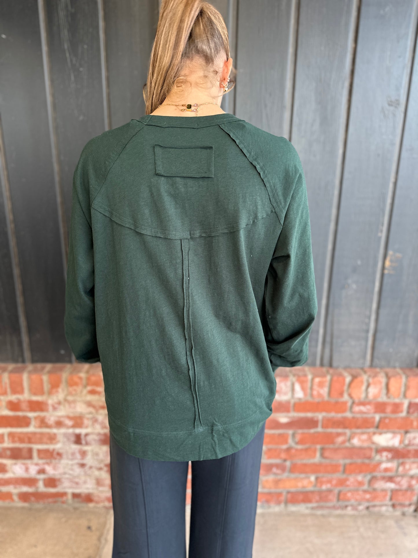 Regency Green Oversized Cotton Slub Long Sleeve Top
