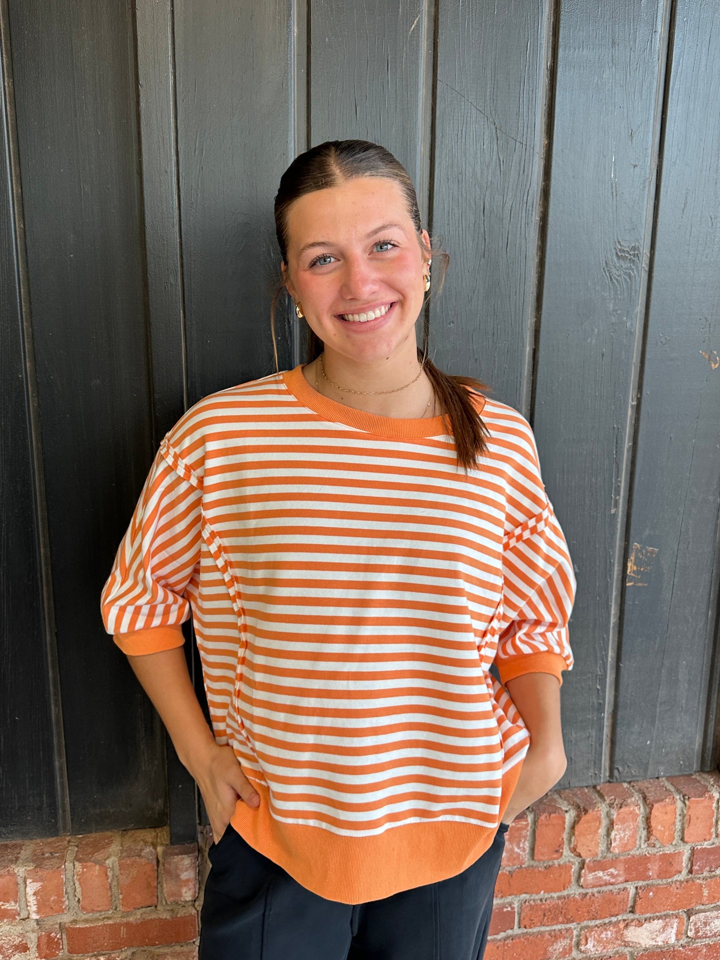 Orange Stripe Knit Seam Detail