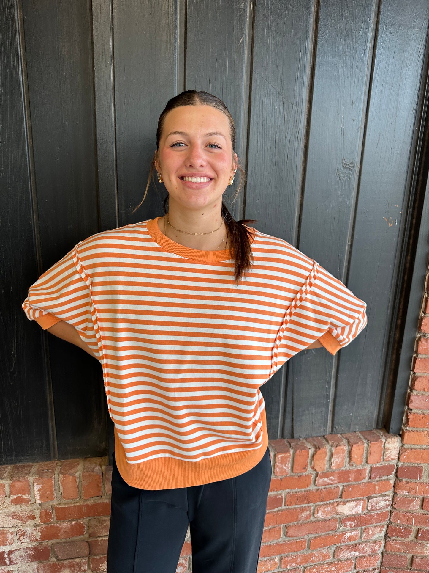 Orange Stripe Knit Seam Detail