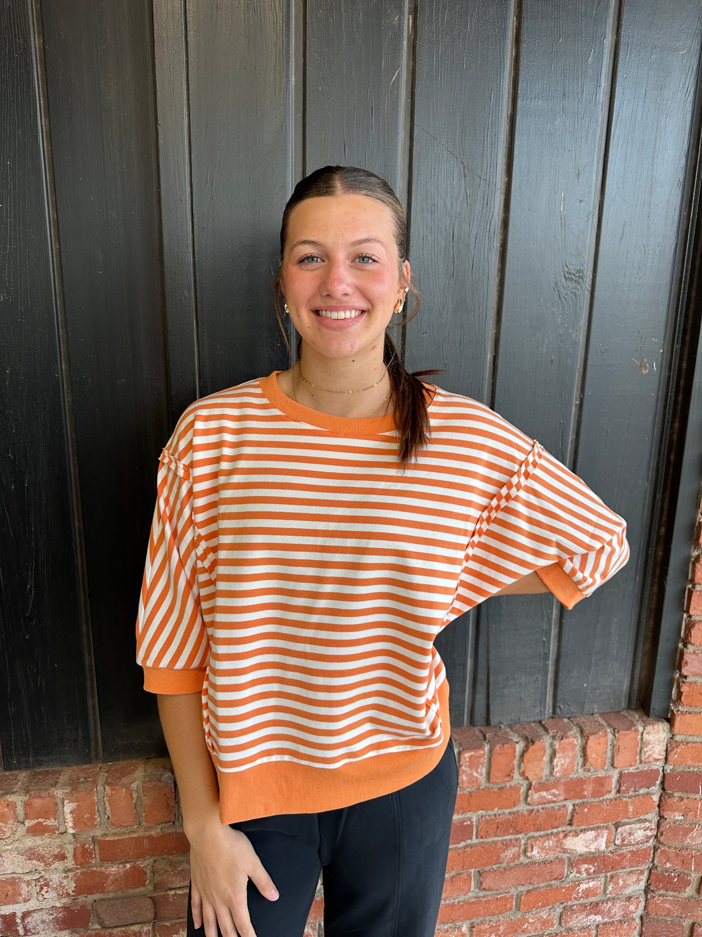 Orange Stripe Knit Seam Detail