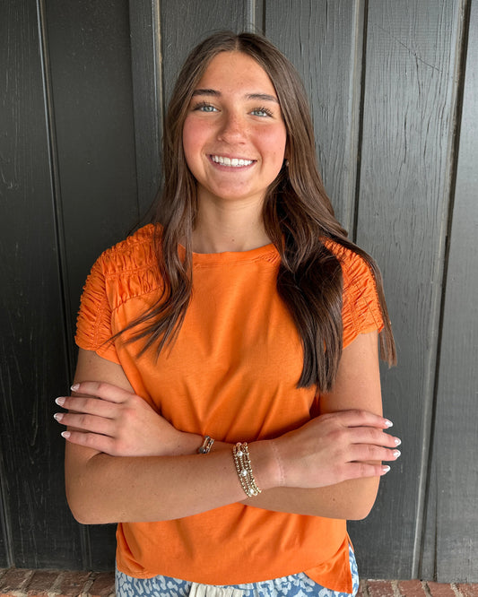 Orange Detailed Crew Neck Top