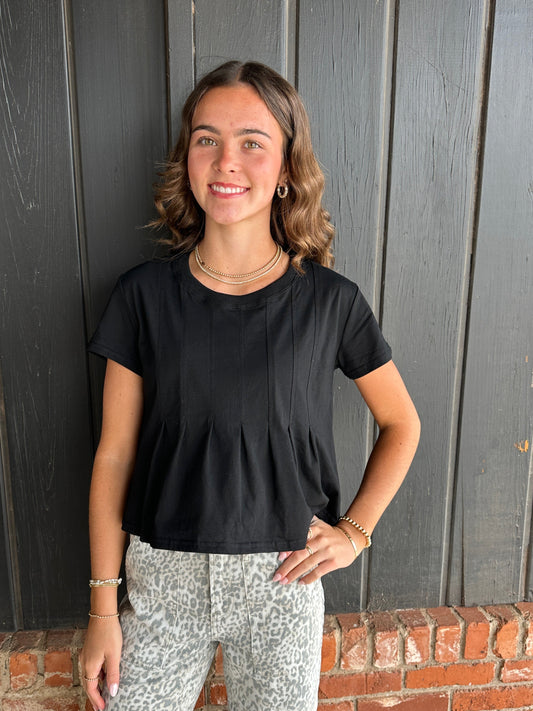 Black Pleated Swing Tee Top