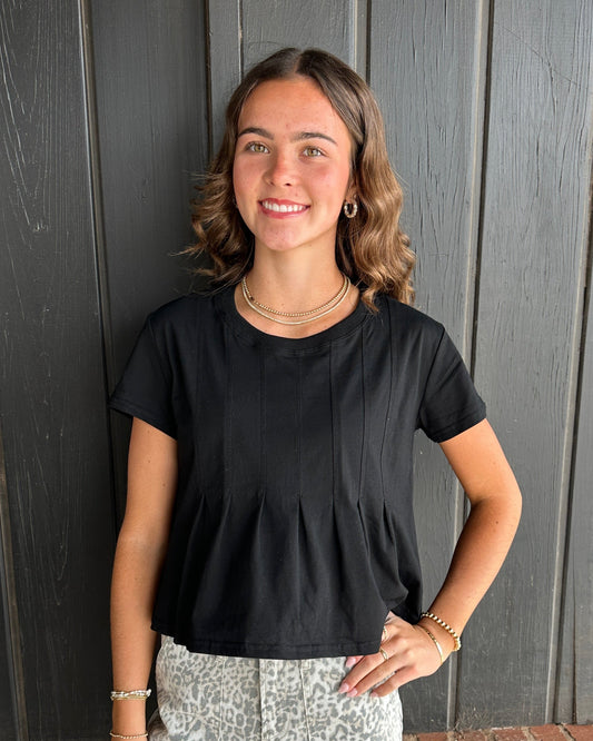 Black Pleated Swing Tee Top