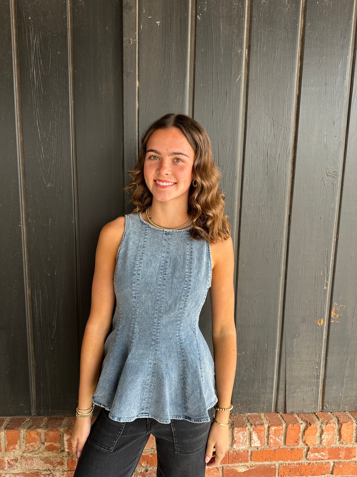 Mineral Wash Denim Peplum Top