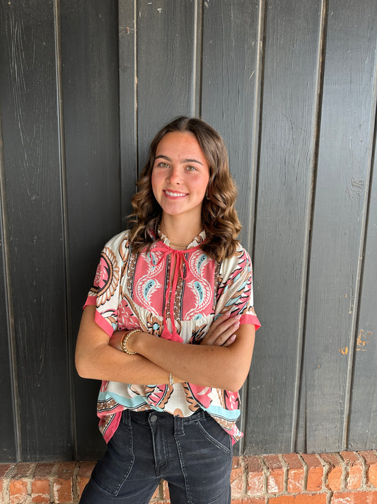 Pink Mix Paisley Print Top