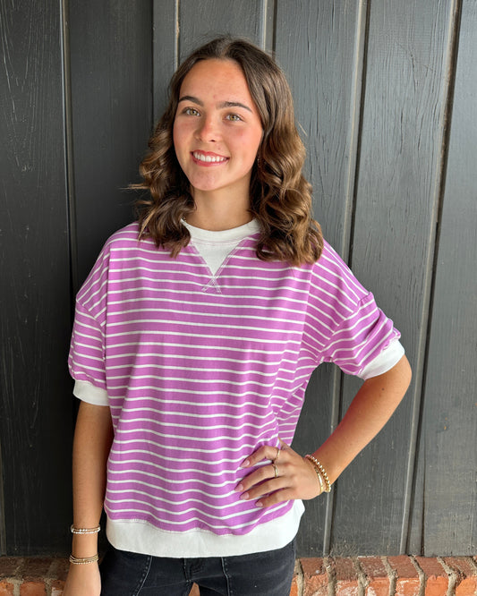 Bright Mauve Striped Banded Tee