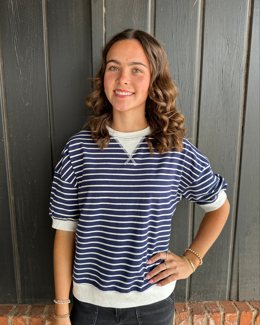 Navy Striped Banded Tee