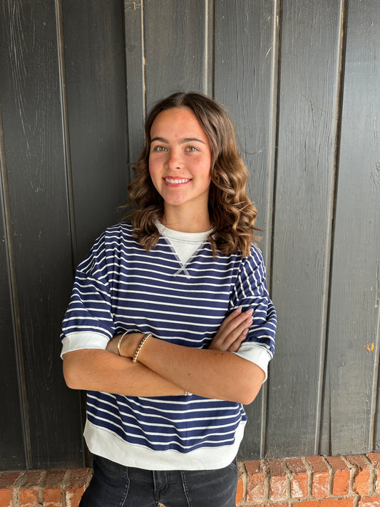 Navy Striped Banded Tee