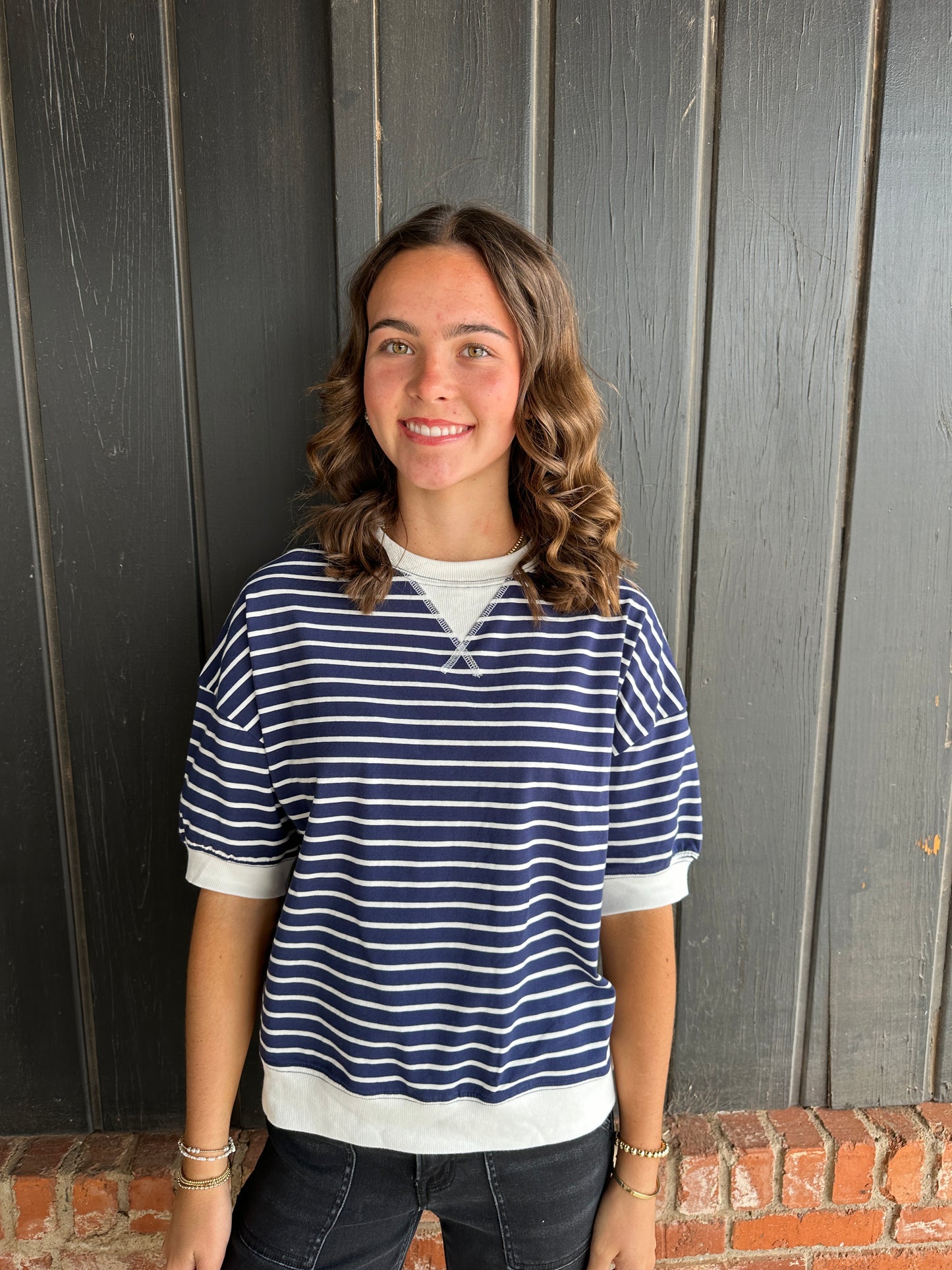 Navy Striped Banded Tee