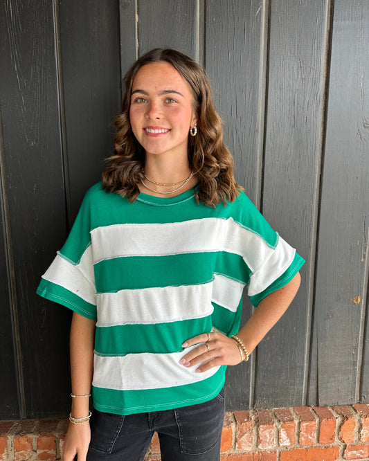Green Striped Exposed Seam Top