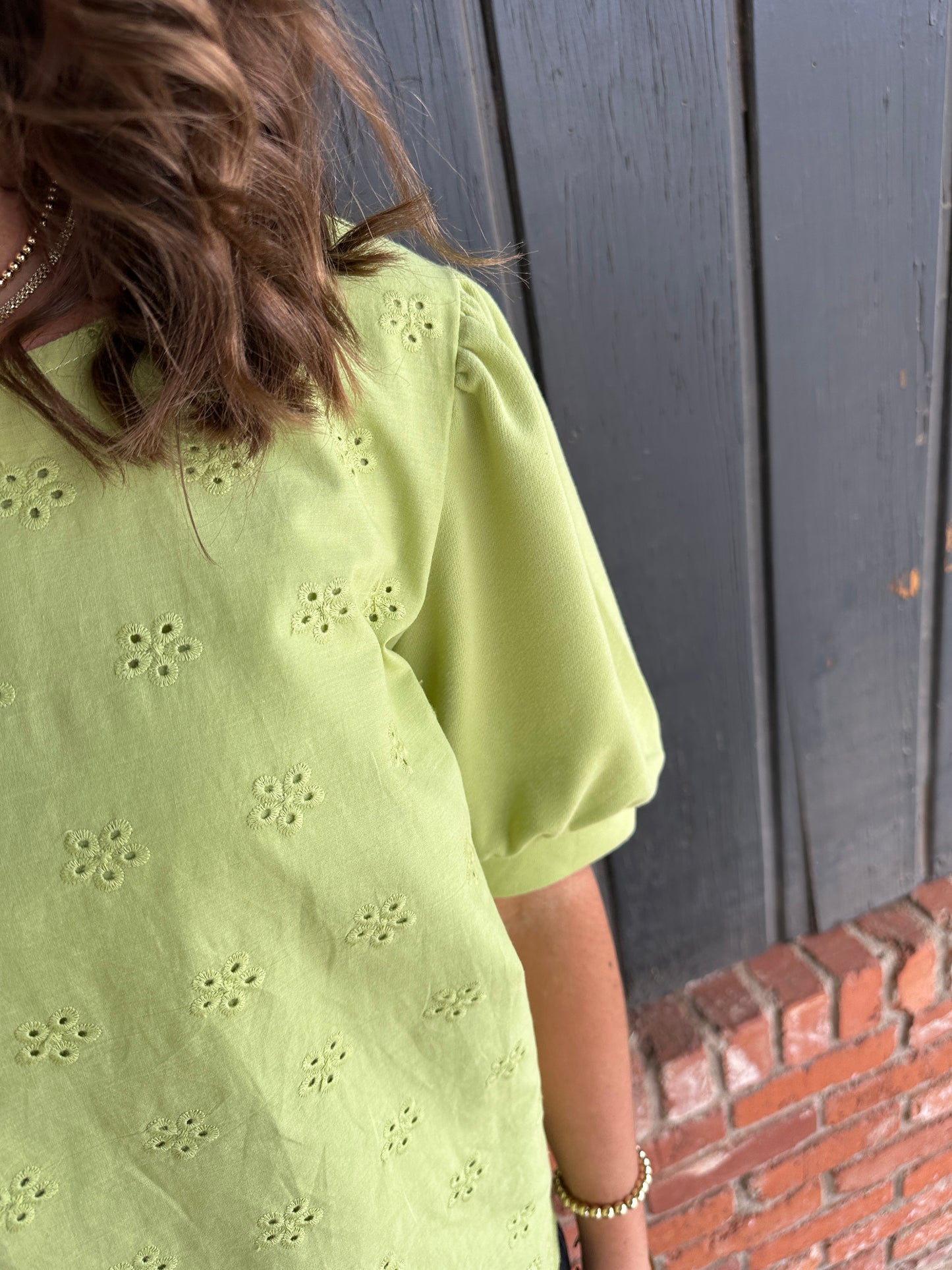 Green Joyful Terry Eyelet Top