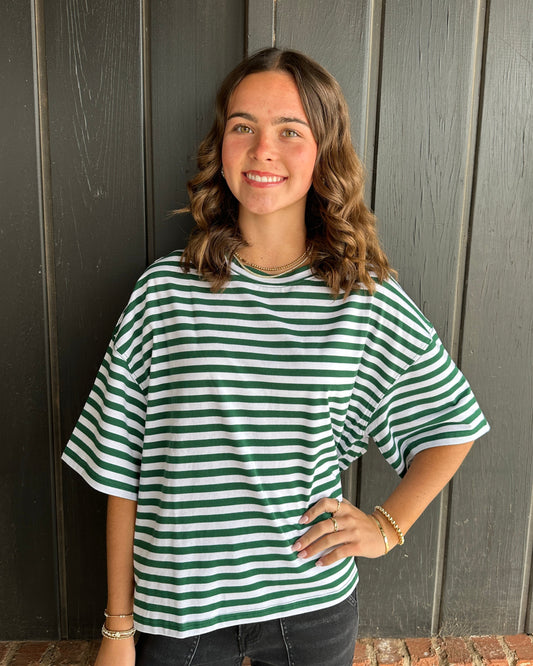Green Oversized Stripe Boyfriend Tee