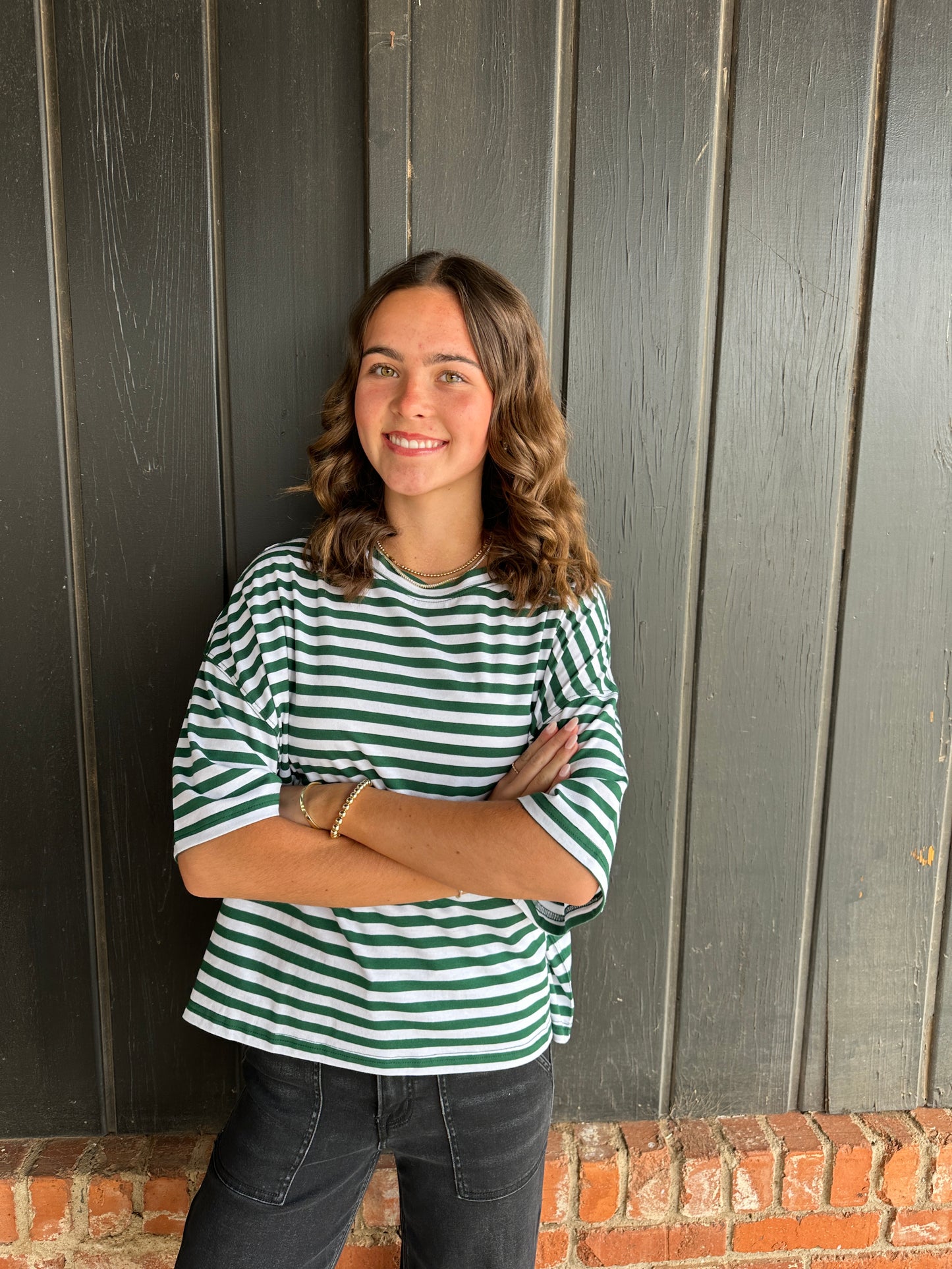 Green Oversized Stripe Boyfriend Tee