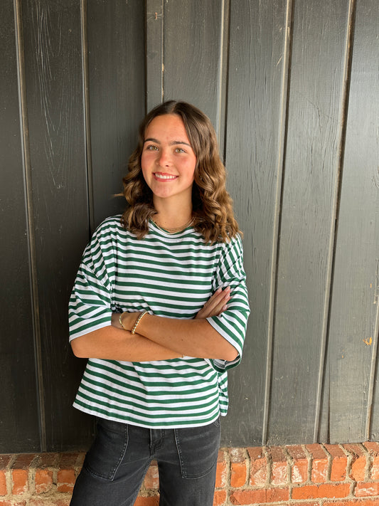 Green Oversized Stripe Boyfriend Tee