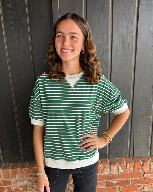 Hunter Green Striped Banded Tee