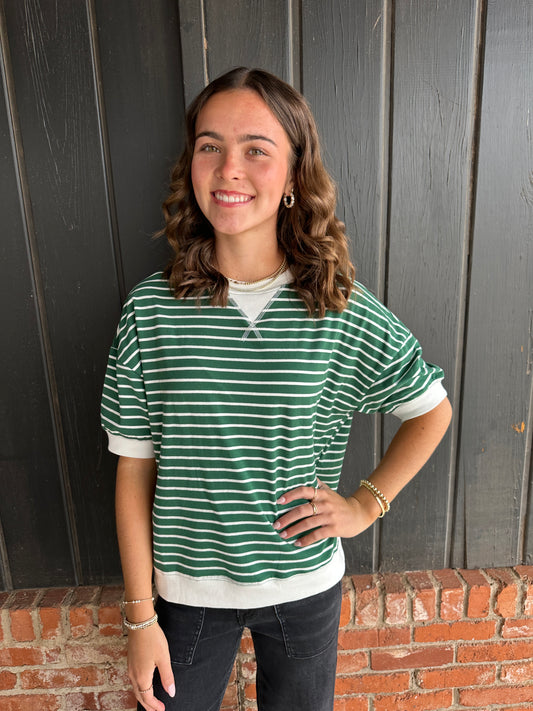 Hunter Green Striped Banded Tee