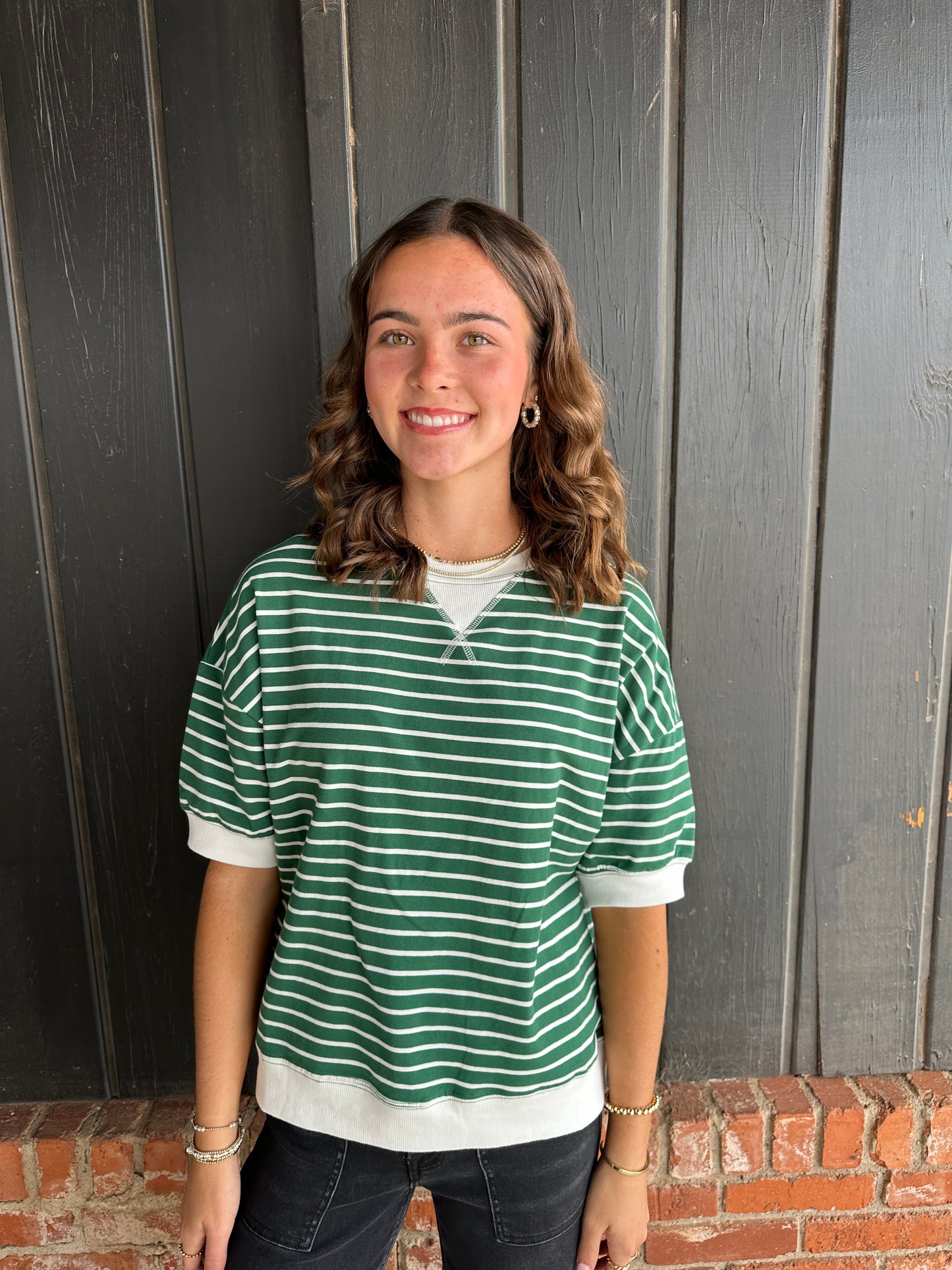 Hunter Green Striped Banded Tee