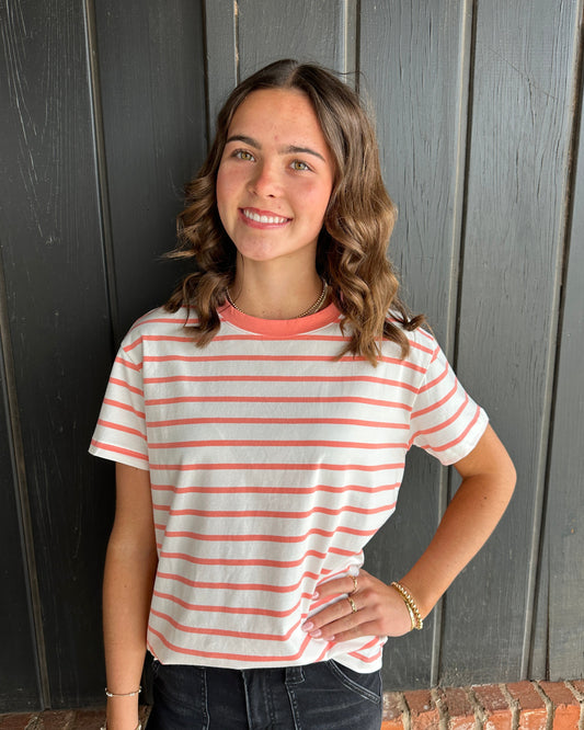 Coral Stripe Tee