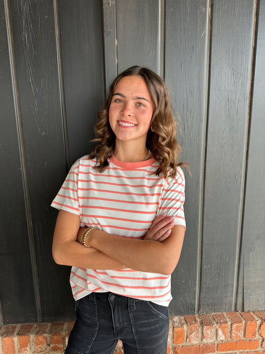 Coral Stripe Tee