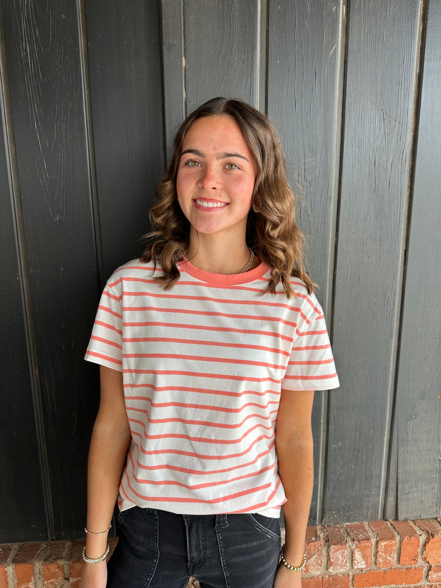 Coral Stripe Tee