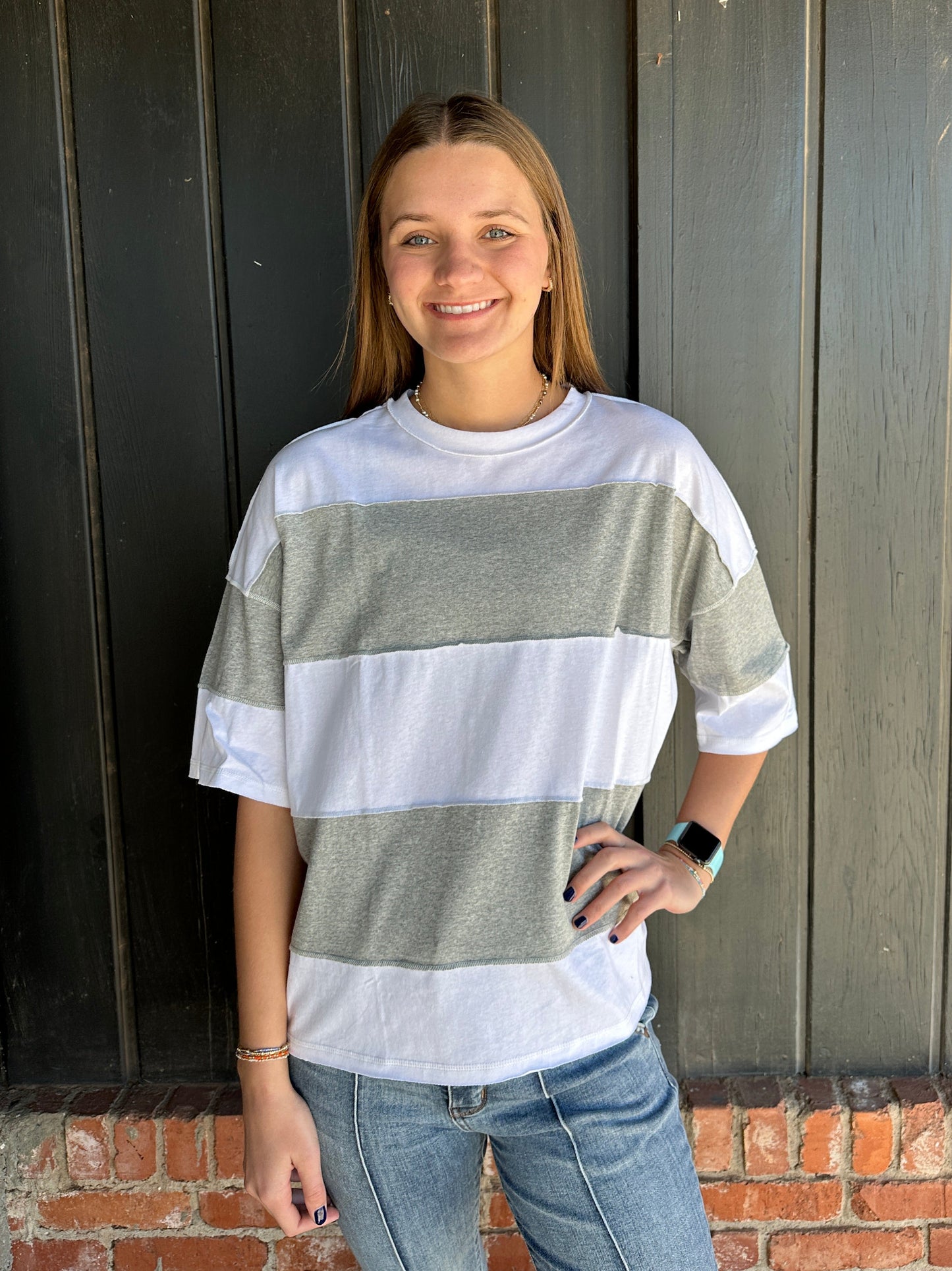 Polly Color Gray Block Top